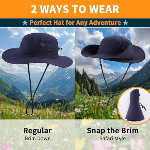 Image of Home Prefer UPF50+ Mens Sun Hat Wide Brim Womens UV Protection Beach Bucket Hat for Fishing Hiking Snap Up Cowboy Hat