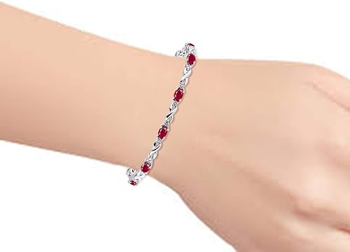 Miniatura 2 de Impresionante juego de pulseras de tenis XOXO de Ruby & Diamond Hugs & Kisses en plata de ley, ajustable para adaptarse a muñecas de 7 a 8 pulgadas