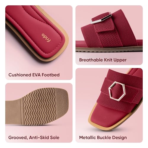 Image of Frido Women's Comfort Flat Sandals | Ethnic Style Slip-On | Super Soft Cushioned Sole, Padded Knit Upper, Breathable & Anti-Skid Zero-Drop | Available in Comfort Flat & Ethnic Kolhapuri style