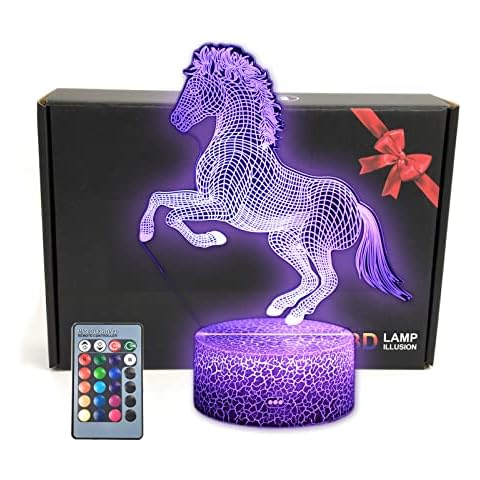 TriPro Horse Wild Animals 3D Illusion LED Table Lamp Decor Night Light with Greeting Card 16 Colors Remote Bedroom Decorations Toys Gifts for Fathers Day,Dad,Mothers,Girls,Men,Women,Kids,Boys,Teens Cover