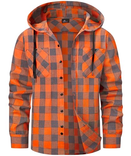 SwissWell Chemise Homme à Carreaux Capuche Chemise Bucheron Homme Flanelle Surchemise Manches Longues Orange L