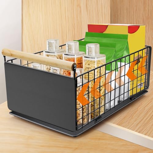 AirOpen Gaveta removível para cozinha, bandeja removível armário cozinha em aço carbono, gaveta telescópica ultra-silenciosa, adequada para cozinha, casa de banho, despensa, 40 cm x 23 cm x 20 cm