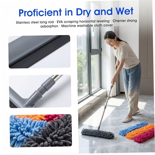 Kit de limpieza de escobilla de goma extensible 2 en 1 con paños de chenilla azul 6