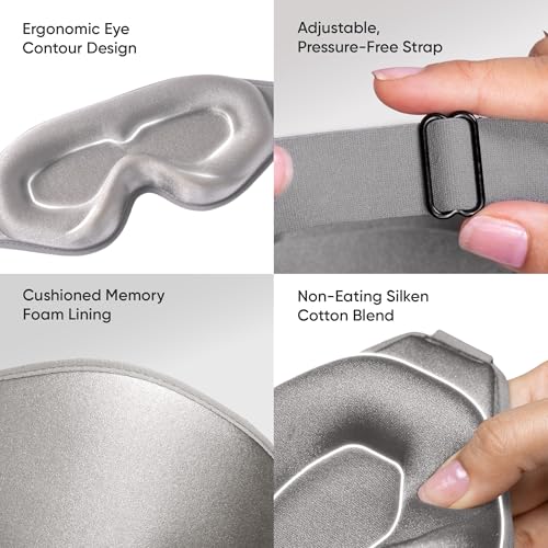 Image of Frido 3D Eye Mask for Men & Women | 100% Blackout Sleep Mask | Zero Pressure Memory Foam for Eyelids & Lashes | Adjustable Straps for Travel & Meditation | Soft Comfortable Night Eye Cover - Grey