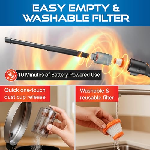 Image of Pocket Vac Reach Handheld Vacuum w / 3ft Extension Wand - Cordless 2-in-1 Blower & Portable Car Vacuum Cleaner, Mini Hand Vacuum for Furniture, Keyboard & Tight Spaces - w / 8-Piece Attachment Kit