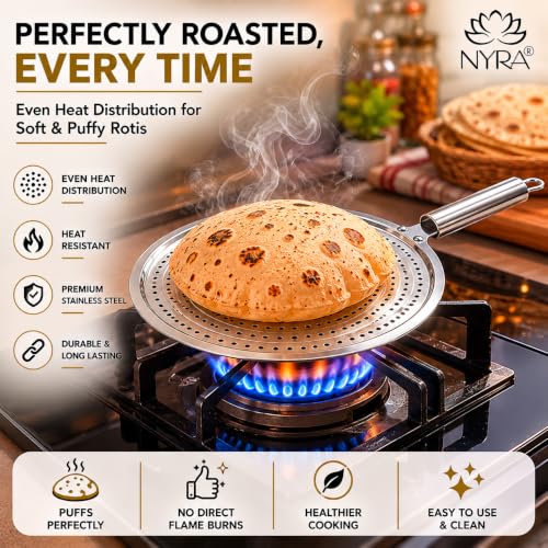Image of Nyra Stainless Steel Multi- purposeRound Roaster Plate /Chapati Toast Grill /Gas Stove Barbeque