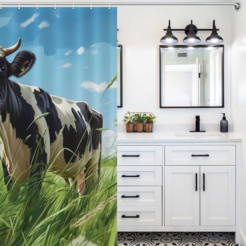 Rideau de douche vache 152x183 cm en polyester avec 12 anneaux - 5