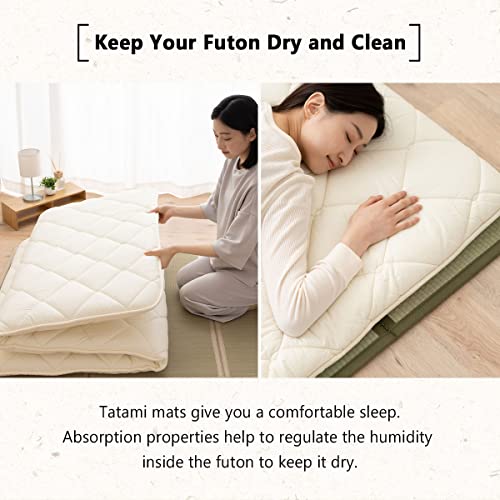 Emoor Japanese Tatami Mat King Natural Rush Grass (Undyed), Foldable Igusa Mattress Floor Sleeping Japanese Futon Mattress Meditation Yoga Zen #TOP3
