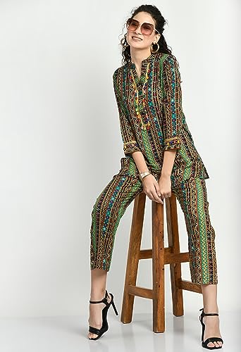 Image of Maurya Women's Rayon Angrakhha Maroon Printed Knee Length Kurta and Pant with 2 Side Pocket Ethnic Co-ord Set (Cord GP 20)