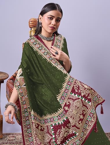 Image of Jaanvi fashion Women's Pasapalli Design Sambalpuri Silk Saree with Swarovski Work & Blouse Piece