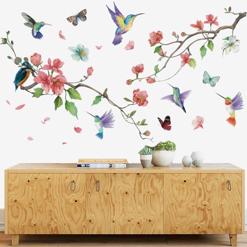 Vinilo decorativo floral pájaro para pared 24x36 in miniatura 2