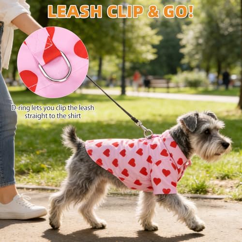 KOOLTAIL Valentine's Dog Shirt with Leash D-Ring, Soft Pet Botton Up Clothes for Small Medium Dogs, Breathable Heart Partten Puppy Polo Outfit with Sun & Insect Protection,Indoor Outdoor, Boy Girl, S by KOOLTAIL - Used condition - Image 2