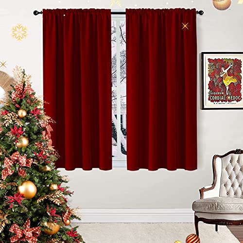 Cucraf Blackout Curtains Short Small Room Darkening Christmas Decoration Window Curtain Panels, Rod Pocket Thermal Insulated Drapes For Bedroom Living Room, 52X45 Inch, Maroon Red, Set Of 2 Panels #TOP22