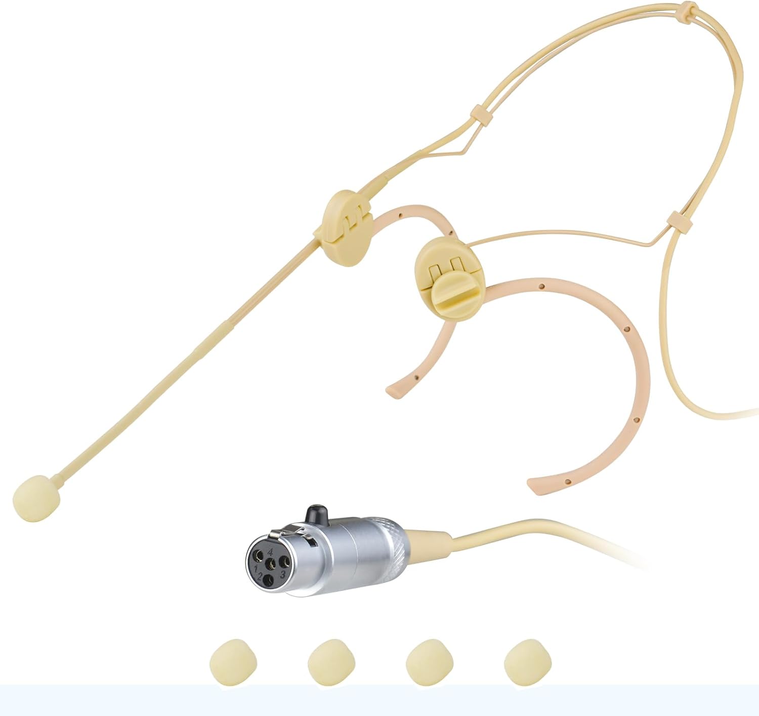 MRSDY Professional Headset Microphone, Compatible with Shure Wireless System, Omnidirectional Condenser Double Over Ear Headworn Mic, 4-Pin Mini XLR, Cable Length 42 Inch (Beige)