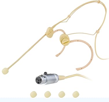 MRSDY Professional Headset Microphone, Compatible with Shure Wireless System, Omnidirectional Condenser Double Over Ear Headworn Mic, 4-Pin Mini XLR, Cable Length 42 Inch Beige