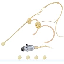 MRSDY Professional Headset Microphone for Shure Wireless Systems Omnidirectional Condenser Double Over-Ear Headwear Microphone 4 Pin Mini XLR Cable Length 42" Beige