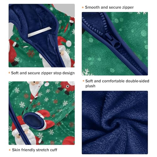 Santa Claus on Green Background Toddler Fleece Jacket Girl Boys Hooded Fleece Jacket Coat Warm Outwear Zip-up 3-10T3