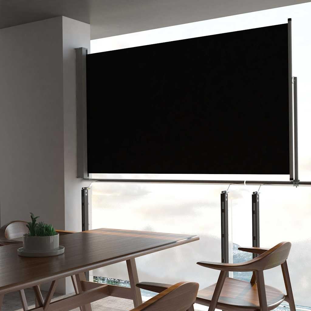 Tenda da Sole Laterale Estensibile, 140x300 cm Nero, Tessuto Poliestere UV e Struttura Ferro, Frangivista Balcone e Separe da Esterno, per Giardino e Patio