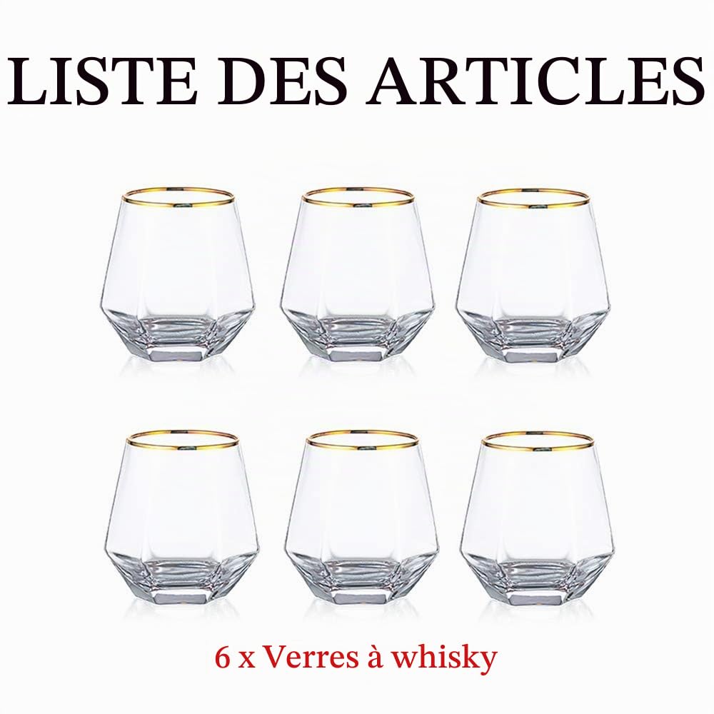 Ensemble De 6 Verres à Whisky Diamantés En Verre Scotch Incliné 300 Ml En Verre à Whisky Look Moderne Pour Hommes Femmes, Papa, Mari, Amis, Verrerie Pour Gobelet à Bourbon/Rhum/Bar