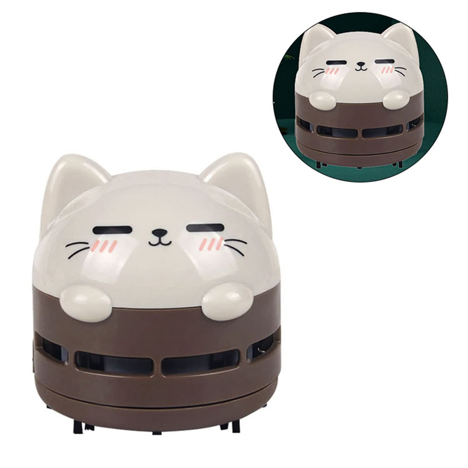 HEITIGN Aspirateur de Bureau pour Chat/Chien, Mini Balayeuse de Poussière de Table Portable sans Fil Rotatif USB en Plastique ABS pour la Maison, Le Bureau, Le Clavier, L'école(Chat)
