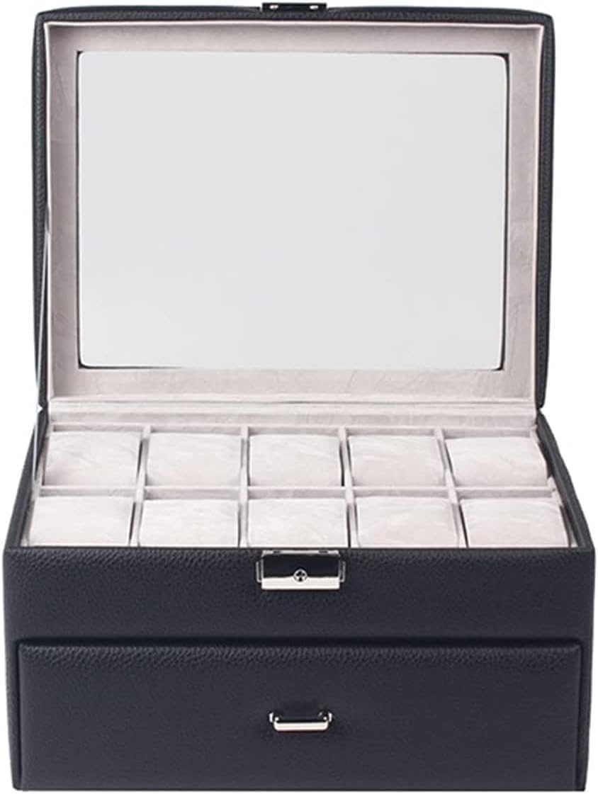 Estuche Para Relojes, Enrollador De Relojes, Enrollador De Relojes, Organizador De Relojes, Expositor De Doble Capa Con 20 Ranuras, Caja De Almacenamiento Para Reloj（Black-29.5*23*15.5Cm）