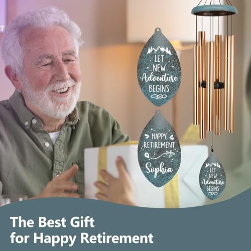 Image of ASTARIN Personalized Happy Retirement Gifts, Custom Name Retirement Wind Chimes for Women Men, 35 inch Large Deep Tone Wind Chime Retire Gifts for Husband Friends Parents