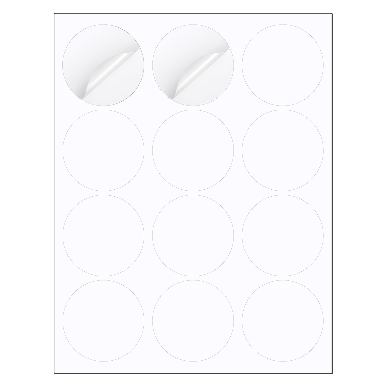 Methdic 2.5" Diameter High Visibility Printable Round Labels，Matte White，360 Customizable Blank Stickers