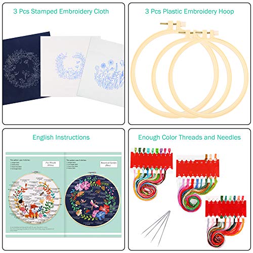 image for Caydo 3 Pack Embroidery Kit with Pattern, Cross Stitch Kits for Adults