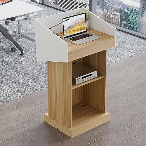 Atril ajustable de madera natural con Der & Lock - Podio de enseñanza premium con armario para escuelas, iglesias, oficinas, bodas y recept de