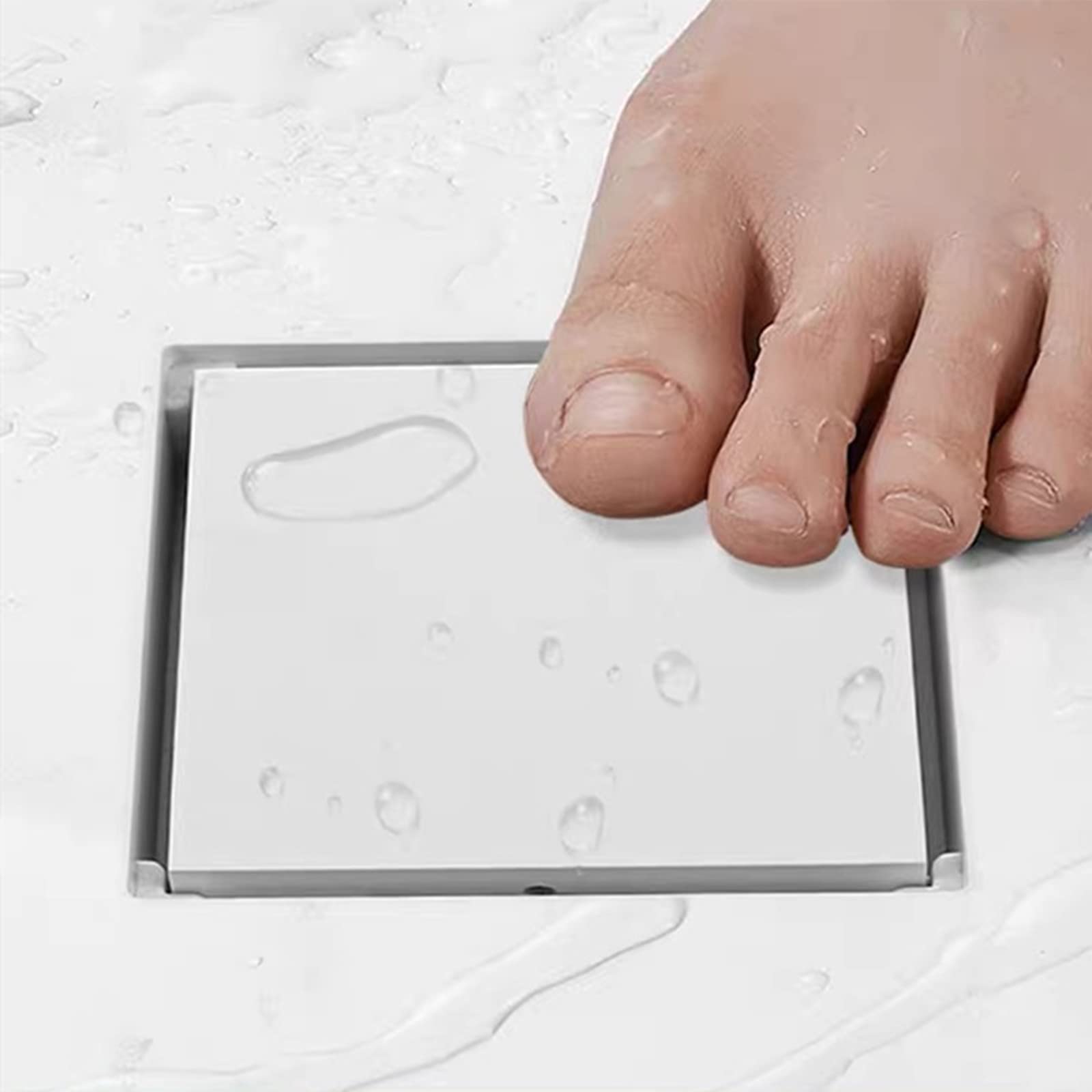 Odpływ podłogowy do prysznica 10 cm, mosiężny kwadratowy odpływ podłogowy z siatką do wkładania płytek i zdejmowaną płaską pokrywą i sitkiem do włosów do kuchni, na balkon lub garaż.