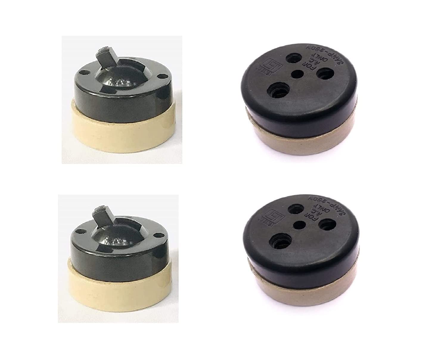 The Transparent - Combo Vintage Bakelite Light Switch & Socket with Ceramic Base- ISI Mark & BIS Certified - 6ampere, 250 volts - Switch - 2, Socket - 2