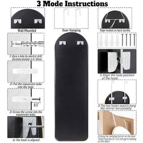 Finewf 47X14 Mirror Full Body Length Door Hanging/Rope Hang/Wall Mounted Metal Frame Arch Mirrors For Bedroom Entryway Dressing Living Room 47 14 Inch Black thumb #2
