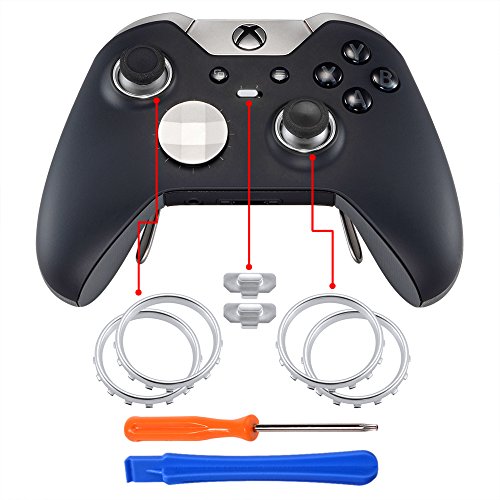 eXtremeRate Matte Chrome Silver Accent Rings Accessories for Xbox One Elite, Elite Series 2 Controller, Replacement Parts Profile Switch Buttons for Xbox One Elite Controller - Pack of 2