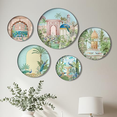 Image of Ethereal India Wall Plates- Elegant Metal Wall Decor Set for Living Room, Bedroom & Office | Decorative Wall Art & Home Decor Gift Items | Unique Gifts Ideas for Men & Women | Set of 5