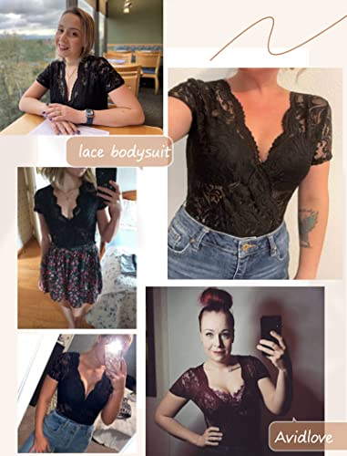 Avidlove Womens Lace Bodysuit Short Sleeve Bodysuit With Snap Crotch Clubwear Lace Bodysuit Tops M #TOP3