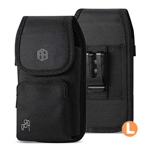 AH Military Grade Case w/Storage Pocket, Compatible w/iPhone 12 Pro Max XR iPhone 8 Plus,7 Plus,6s Plus, OnePlus 6T Rugged Cell Phone Nylon Belt Holster Carrying Bag Fits Phone w/Thick CASE (Large)