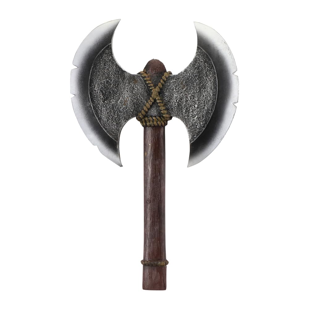 Chaks - Double hache viking en latex, accessoire de costume | 43 x 27 cm, hache aspect métal, motif labrys, accessoires de guerrier, carnaval, Halloween, cosplay, Moyen Âge