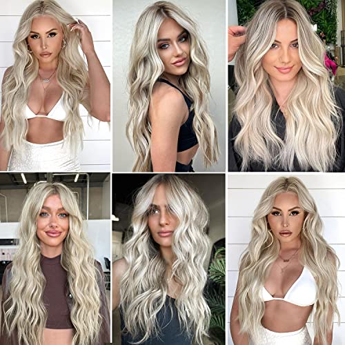 Invisible Wire Hair Extensions Long Wavy Hair Extensions With Transparent Headband Adjustable Size 2 Clip Fish Line Secret Synthetic Hairpieces For Women (Platinum Blonde) #TOP6