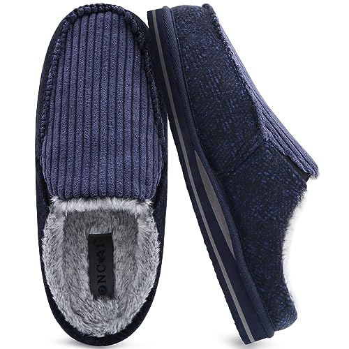 Image of ONCAI Mens Clog Slippers with Arch Support Stripe Faux Fur Cotton-Blend High-Density Memory Foam Warm House Slippers Slip-on Indoor Outdoor Rubber Sole Size 7-16