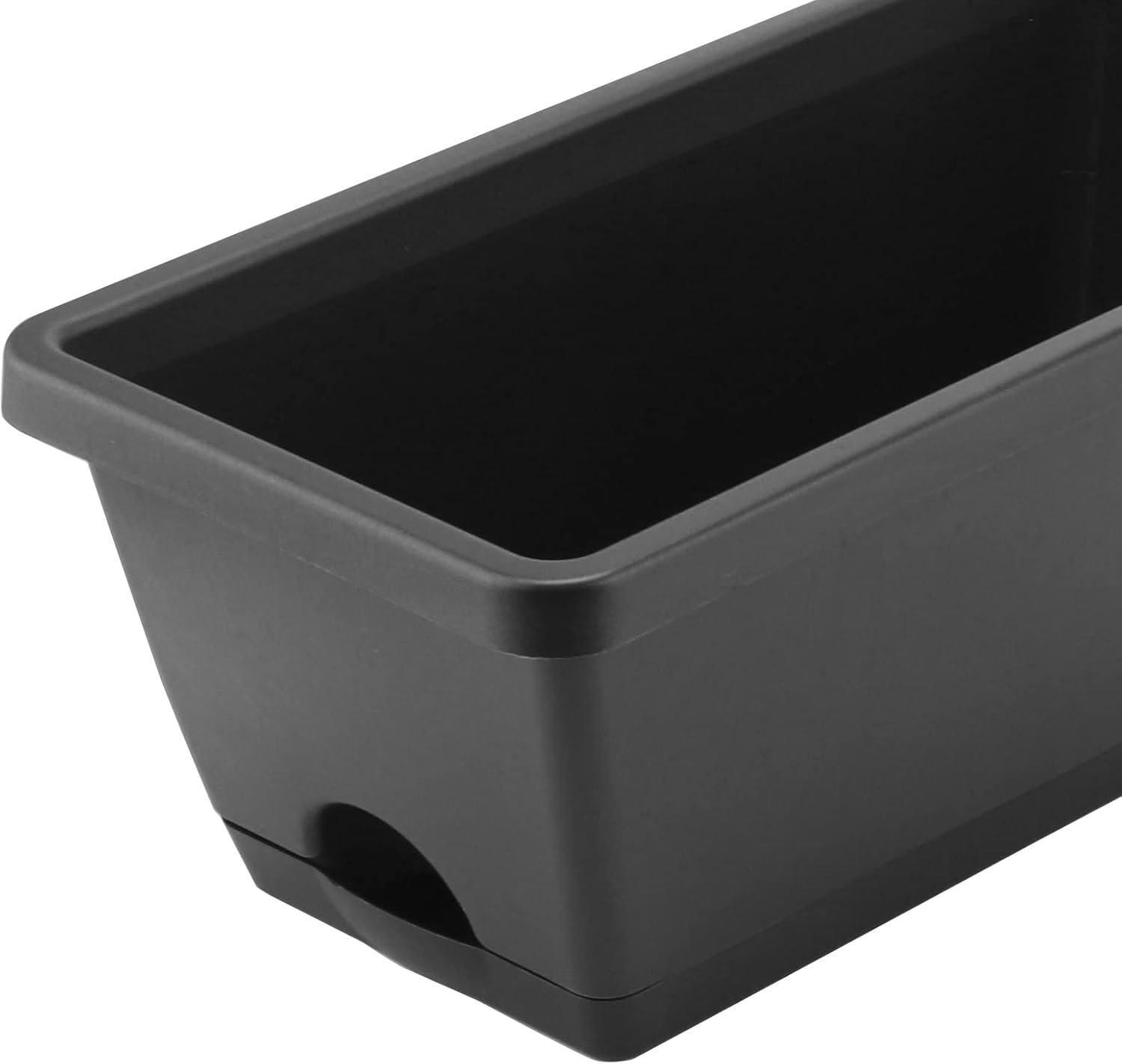 LEXININ 6 Pack 14 Inch Black Plastic Rectangular Window Planter Box, Window Vegetable Planter Box with Trays, Rectangular Flower Pots for Windowsill, Garden, Balcony, Patio, Black