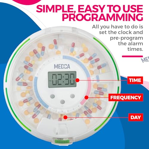 Automatic Pill Dispenser With 28-Day Electronic Medication Organizer - Lockable Key Pill Container With Lcd Display, Light And Sound Reminder Alarm For Scheduled Medication For Seniors And Elderly - 8