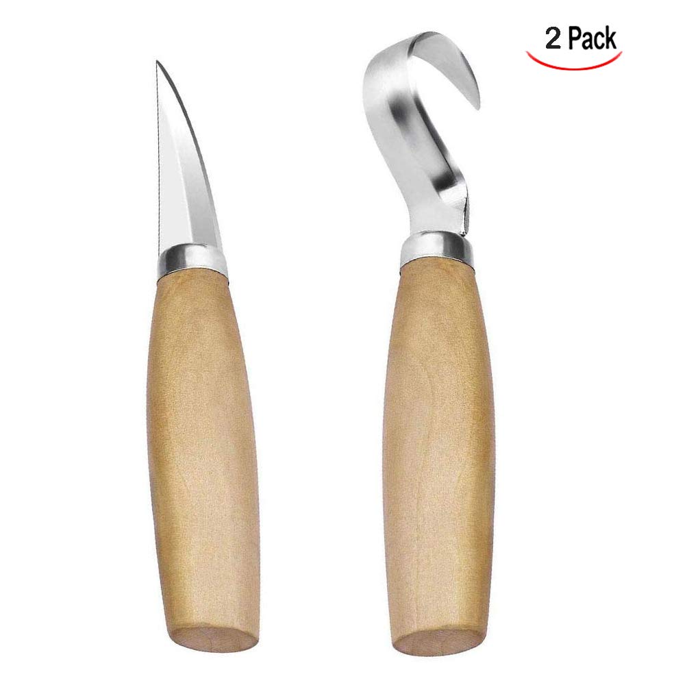 2 pezzi Coltello da Intaglio,Coltello Intaglio Legno con Lama in Acciaio Inossidabile,Inclusi Gancio Coltello e Coltello da Intaglio