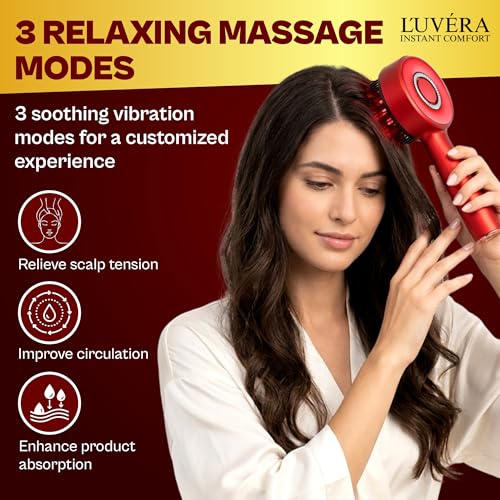 Image of LUVERA Scalp Massager with Red Light Therapy - 3-in-1 Hair Oil Applicator Comb, Waterproof Electric Head Massage Brush for Hair Growth, Deep Scalp Care & Stress Relief - USB Rechargeable. Multicolour