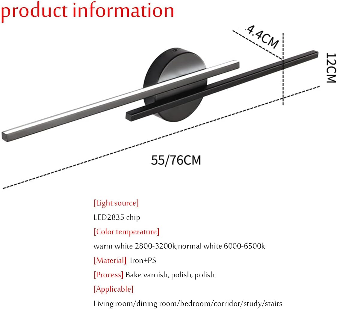 21/30 Inch LED Modern Bathroom Vanity Light Fixtures Matte Black Room Wall Lamp Lights Modern Wall Sconce for Stairway Bedroom Hallway Porch Living Room,WarmLight-16W/76cm