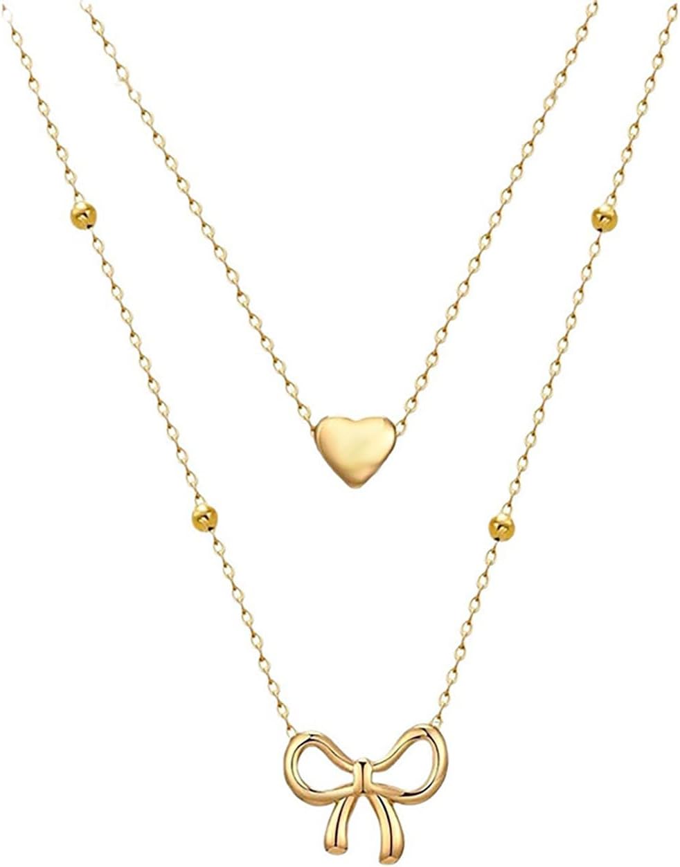 Gold Bow Necklace for Women 14K Plated Layered Bow Heart Pendant Necklace Trendy Dainty Heart Bow Choker Necklace Jewelry Gift for Women - Image 5