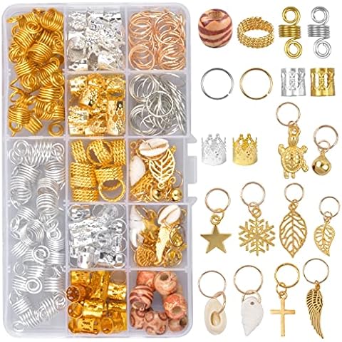 emperoch 238 Stück Dreadlocks Haarschmuck, 20 Arten Verstellbar Haar Dreadlocks Zubehör Braids Schmuck Ringe Clips Aluminium mit Aufbewahrungsbox, Anhänger Haarspange für Zöpfe Dekorationen Cover