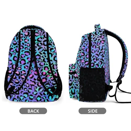 KOYI Leopard Print Backpack for Girls Cheetah Backpack, Gradient Bright Neon Blue Purple Cheetah Print Backpack, Children Casual Daypack Travel Laptop Backpack, 16.5 Inch2