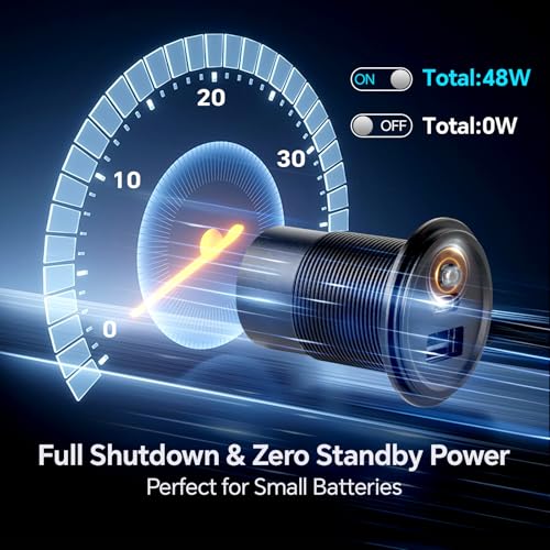 Image of Aluminum 12V USB Outlet with Switch, 48W Waterproof Car USB Socket