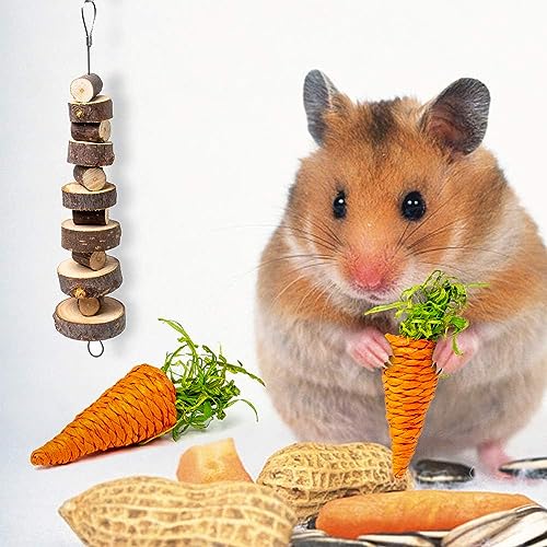 Sofier Conjunto de brinquedos de mastigar hamster de madeira natural e acessórios para gaiola, brinq