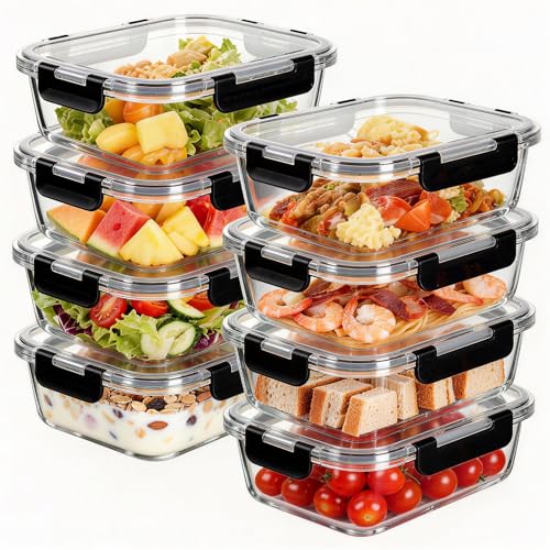 Image of Belgol 8-Piece 36oz Glass Meal Prep Container Set Clear Glass Food Storage Containers Set, Airtight Food Storage Containers for Coffee, Sugar, Flour, Spices, BPA-Free